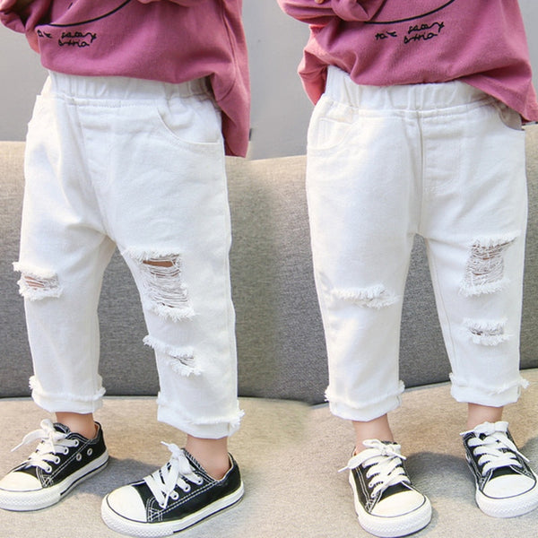 White Color Ripped Jeans Kids